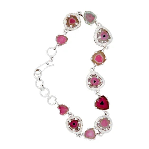 Watermelon Tourmaline Slice Bracelet - Jivans