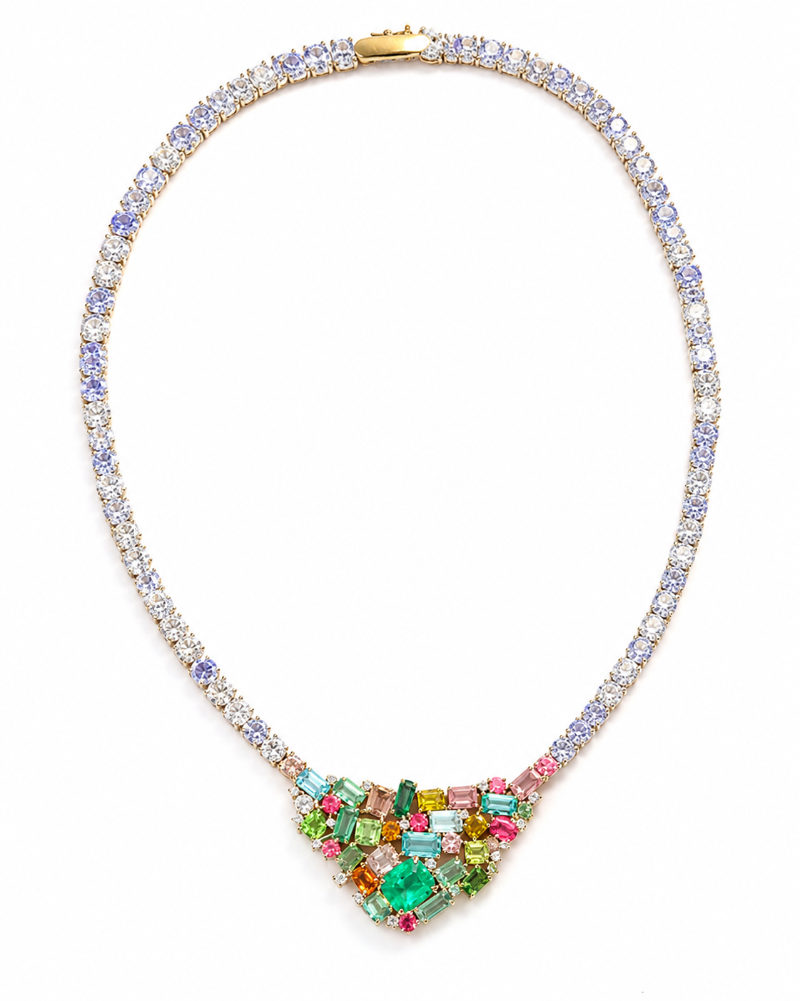 Emerald, tourmaline, tanzanite necklace
