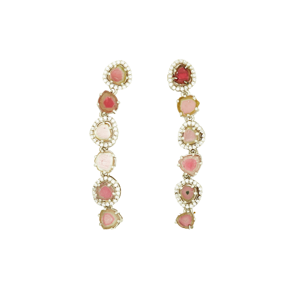 Watermelon Slice Tourmaline Earrings - Jivans