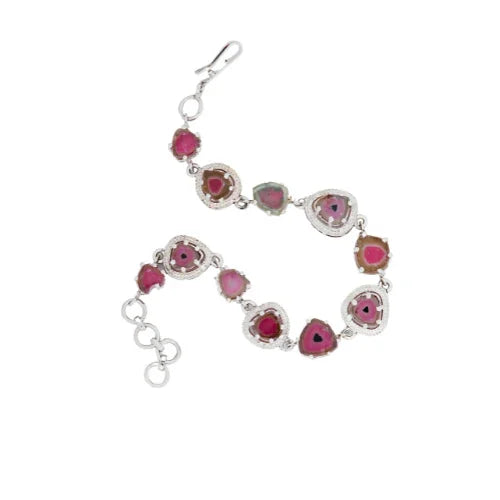 Watermelon Tourmaline Slice Bracelet - Jivans